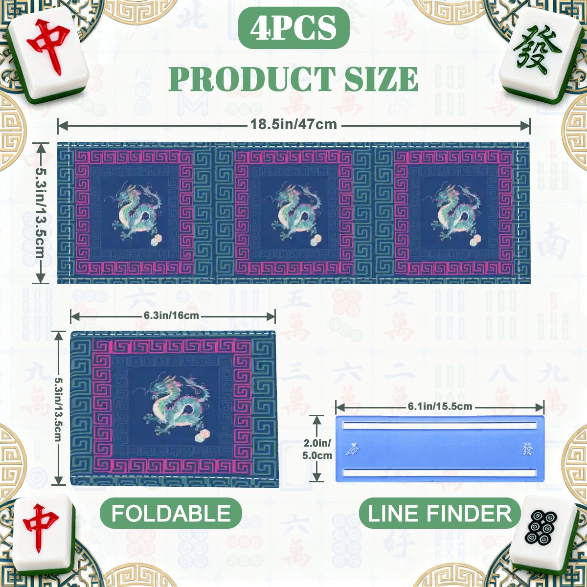 Dragon Blue 4 Mahjong Card Holder with Line Finder