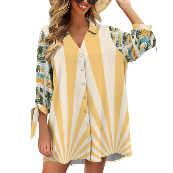 Modern Tropical Wave Palm Tree Women's Cardigan Shirt Three - Quarter Sleeve - Splash of Color Co.