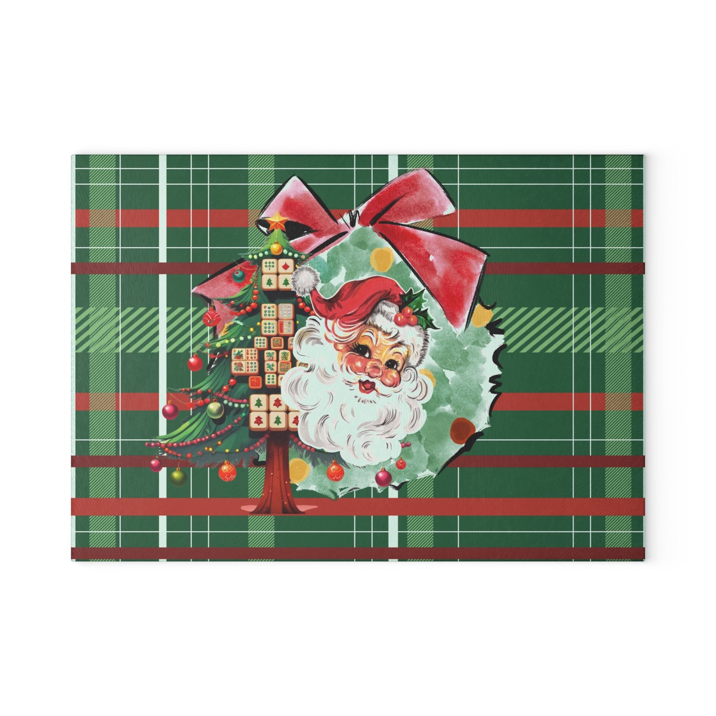 Mahjong Christmas Vintage Santa Glass Cutting Board