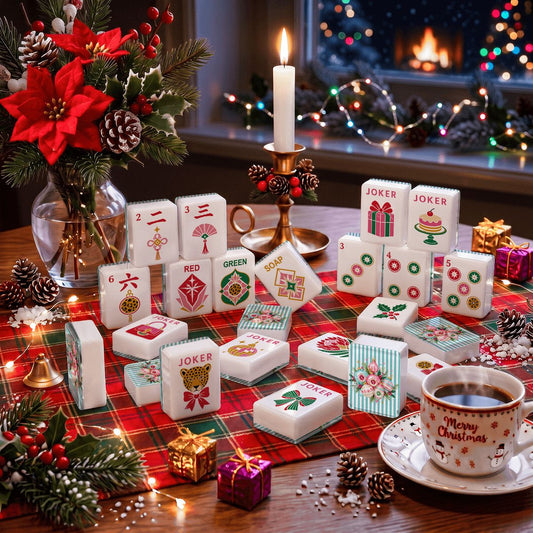 Shiny Brite Vintage Striped Glam Holiday Christmas Mahjong Tiles And Carry Case - Splash Of Mahj And Color Co.