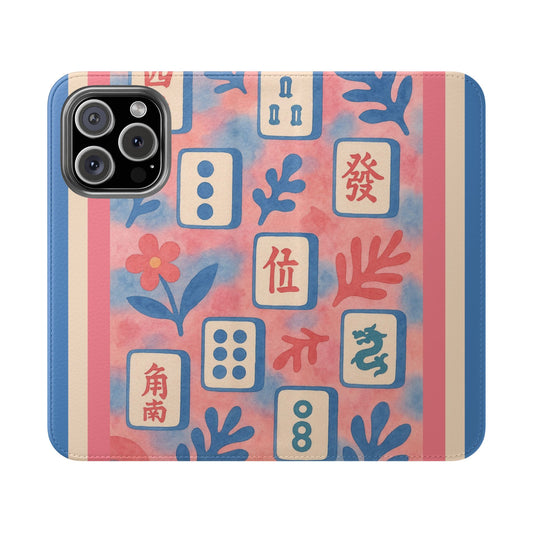 Mahjong Watercolor Artistic Flip Case for Phones, Stylish Wallet Cover, Trendy Phone Accessory, Ideal Gift for Friends, Protective Phone Sleeve