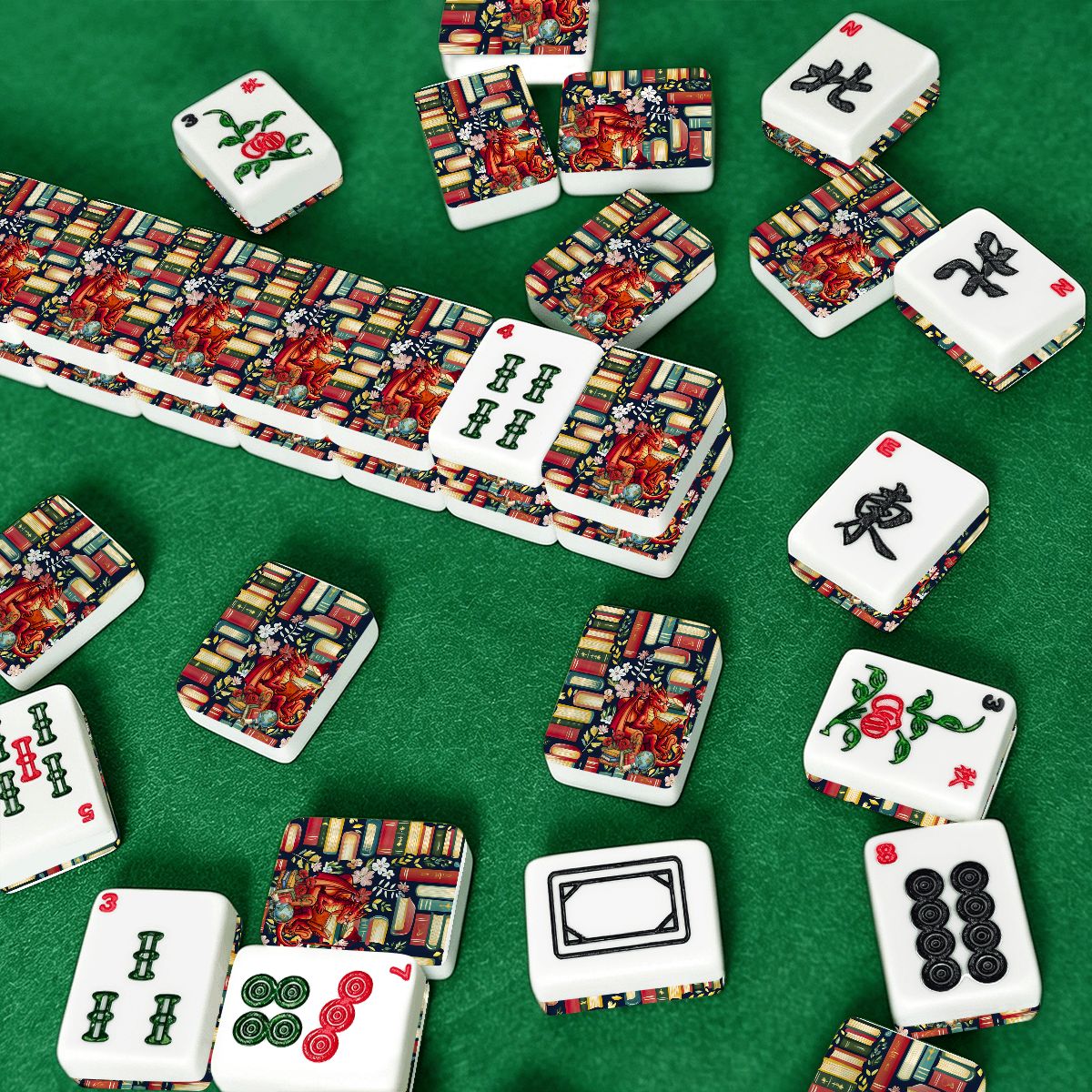 Dragons And Tales Book Lover American Mahjong Tiles And Carry Case - Splash Of Mahj And Color Co.