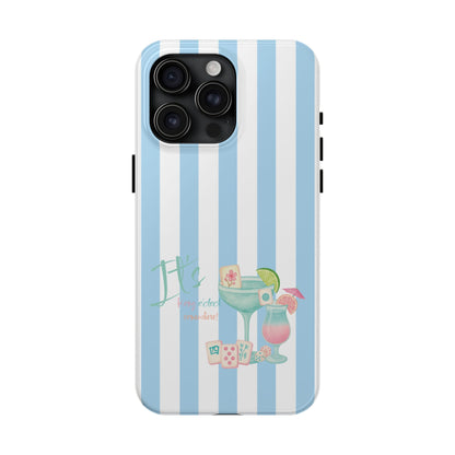 Mahjong Phone Case, Funny It's Kong O' Clock Somewhere, Blue White Preppy Style