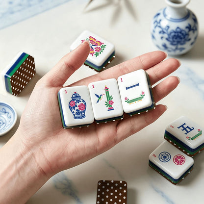 The Polo Match Polka Dot Chinoiserie Chic American Mahjong Tiles And Carry Case - Splash Of Mahj And Color Co.