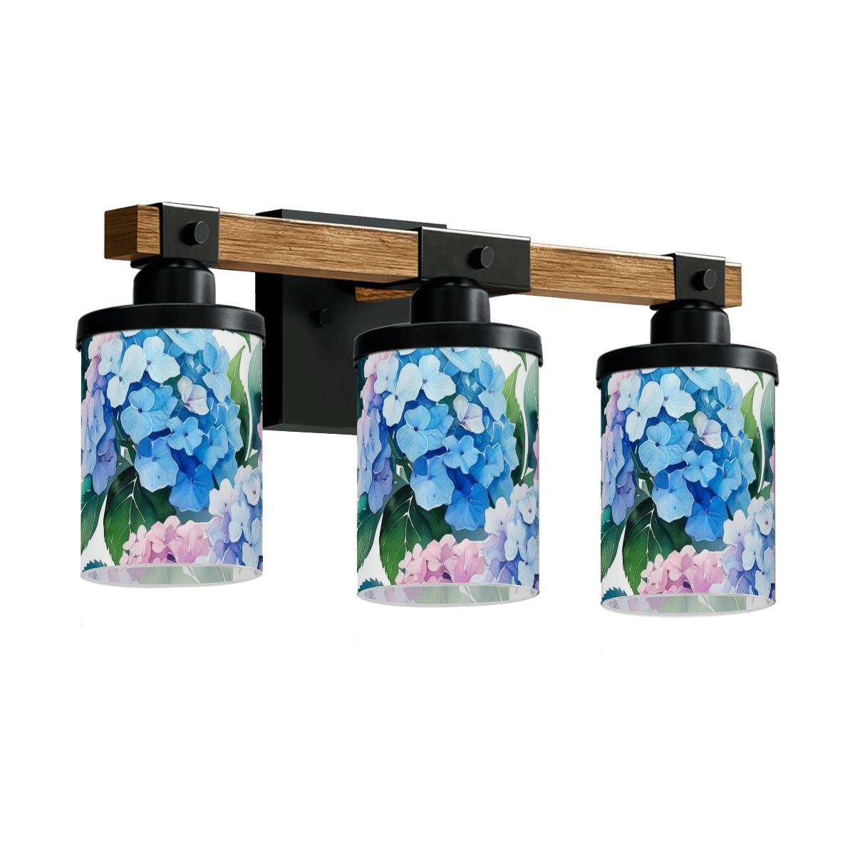 Pretty Floral Hydrangeas, Blue Pink Purple Asian Garden Zen Vanity Light Fixture