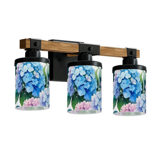 Pretty Floral Hydrangeas, Blue Pink Purple Asian Garden Zen Vanity Light Fixture