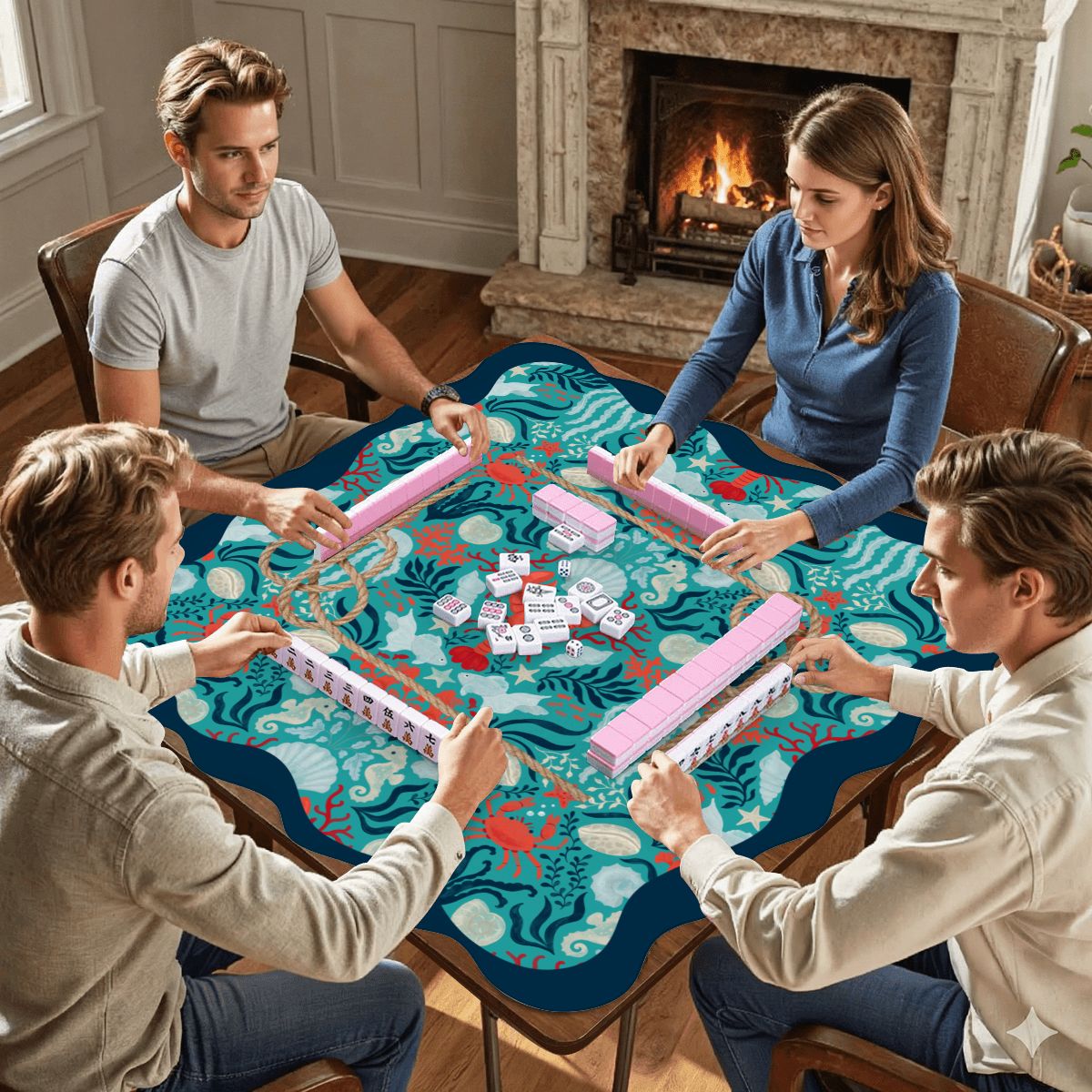New England Nautical Scalloped Mahjong Mat