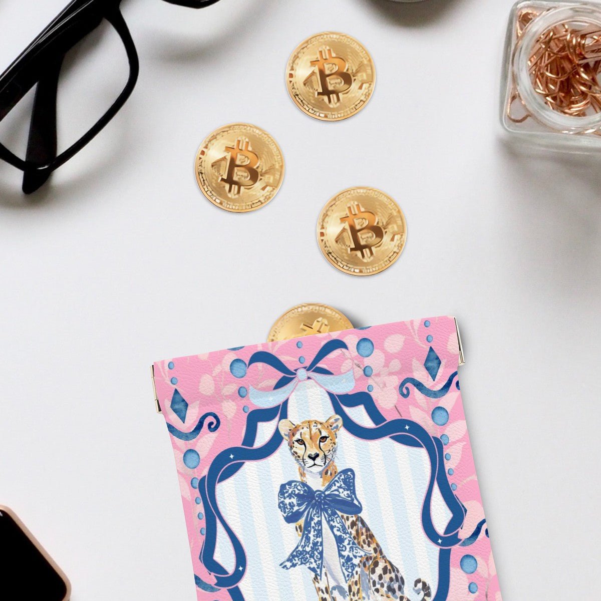 Charleston Cheetah Mahjong Dice Leather Coin Purse - Splash of Color Co.