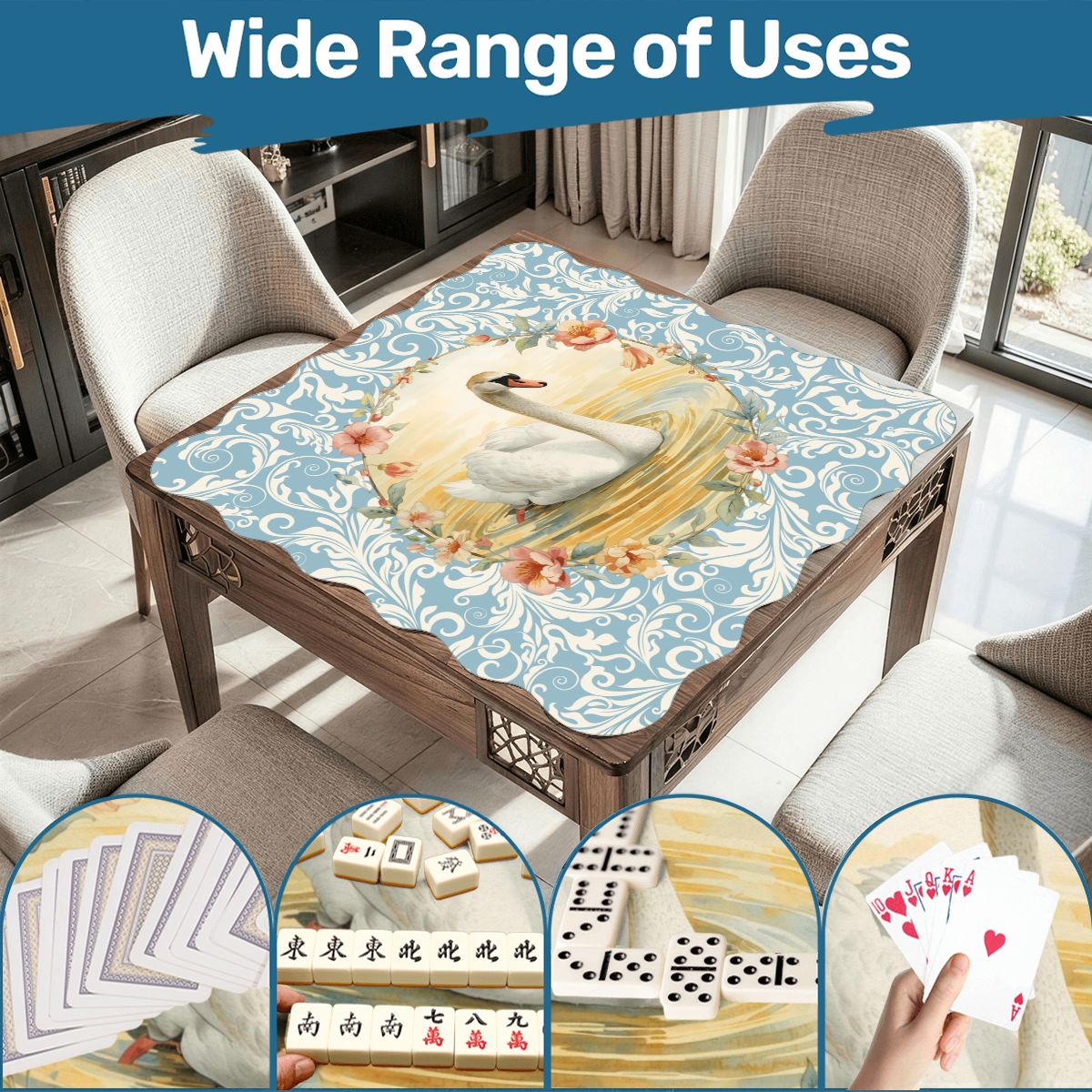On Golden Pond Swan Floral Scalloped Mahjong Mat - Splash of Color Co.