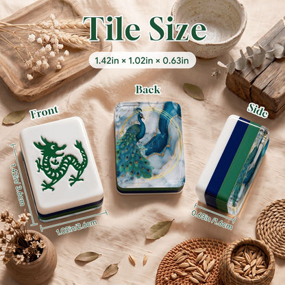 Elegant Floral Peacock 4Layer American Mahjong Tiles  Blue  Green With Carry Case