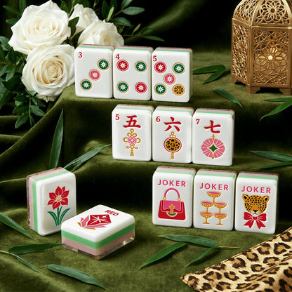 Sipping Leopard 4 Layer Glam Winter American Mahjong Tiles And Carry Case - Splash Of Mahj And Color Co.
