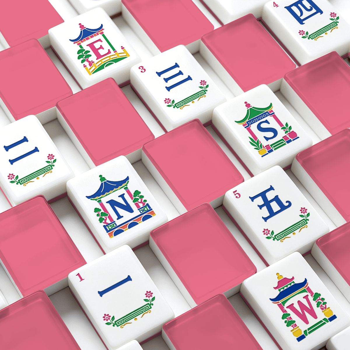 Bubblegum Pink Chinoiserie Pastel Mahjong Tiles With Carry Case