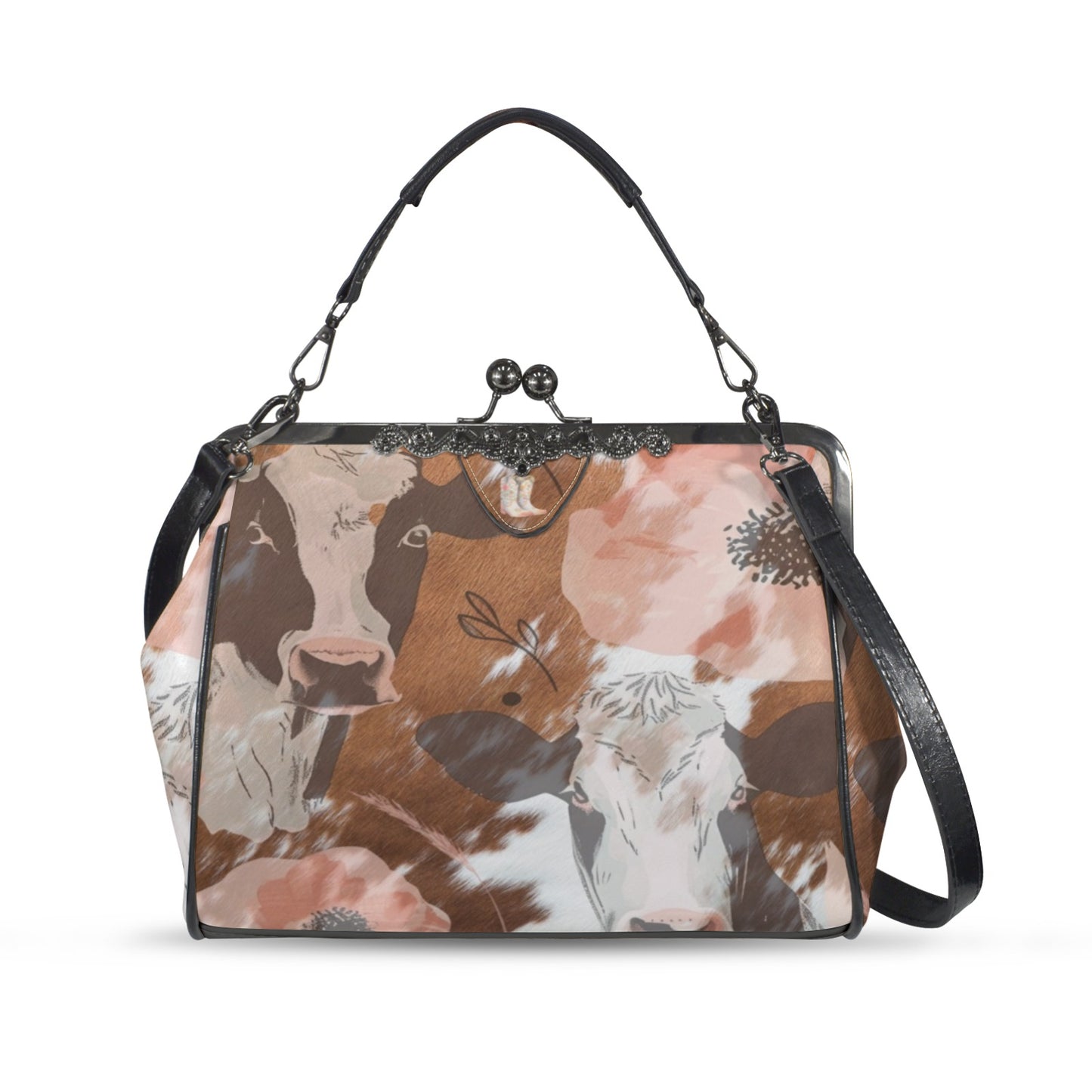Ole Bessie Vintage Kisslock Cow Handbag Shoulderbag - Splash of Color Co.