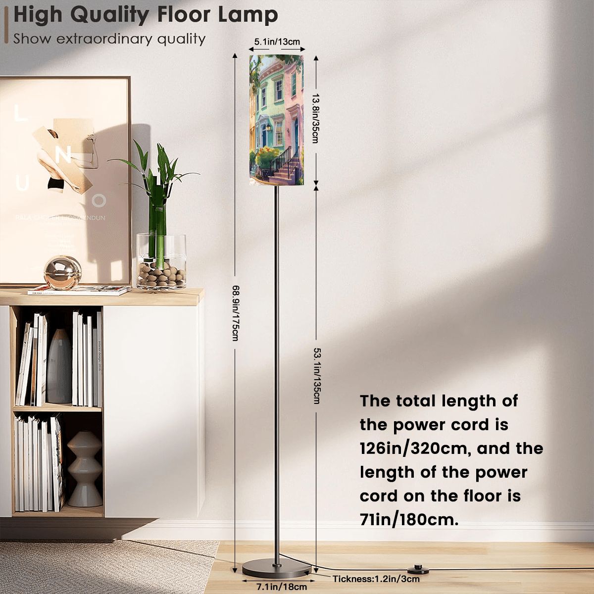 Charleston South Carolina Rainbow Row Modern Floor Lamp - Splash of Color Co.