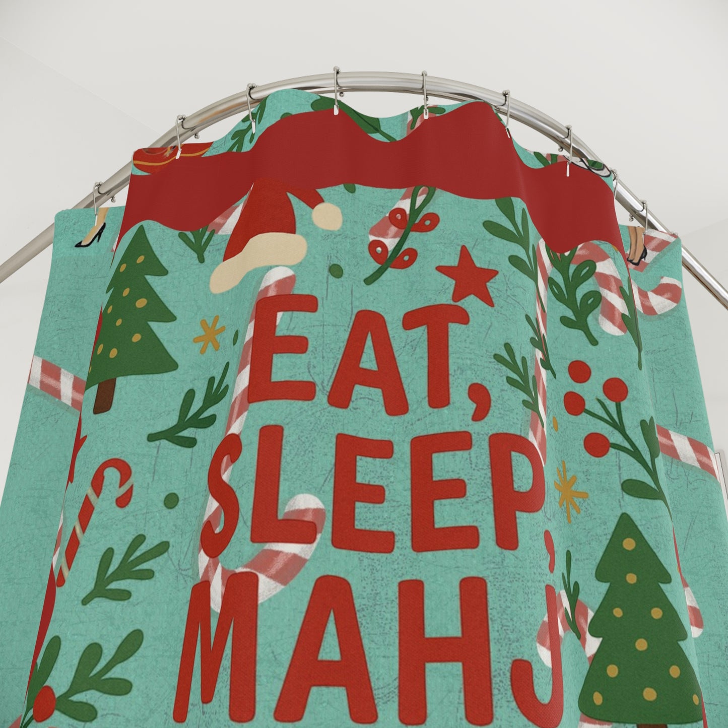Mahjong Christmas Bathroom Shower Curtain Eat, Sleep, Mahj, Repeat