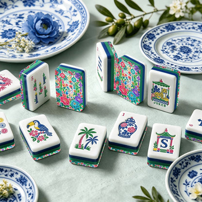 Peony & Parasol Chinoiserie Chic American Engraved Layered Mahjong Tiles - Splash Of Mahj And Color Co.