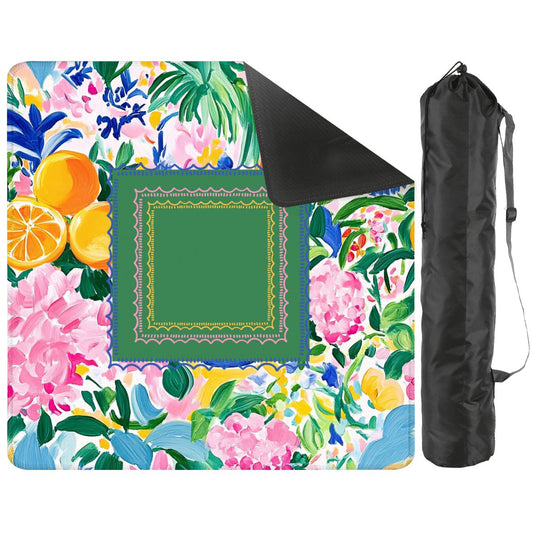 Sunny Citrus Chinoiserie Watercolor Blooms Mahjong Mat