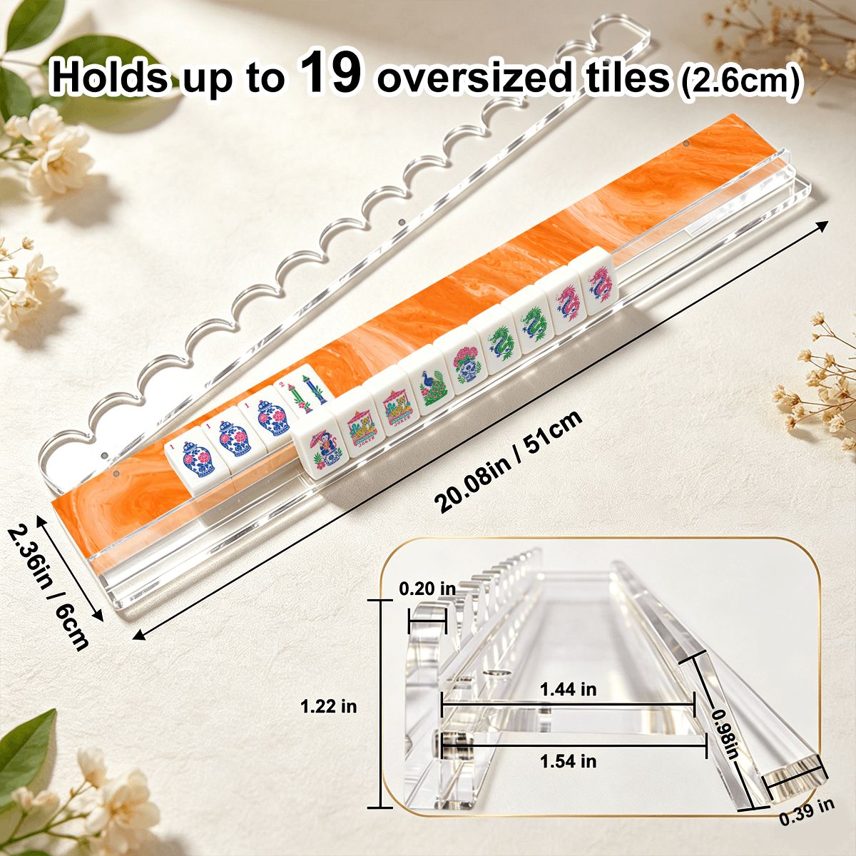 Orange Sherbet Extended Mahjong Rack Set of 4 Scalloped Magnetic Tile Pusher 20' - Splash Of Mahj And Color Co.
