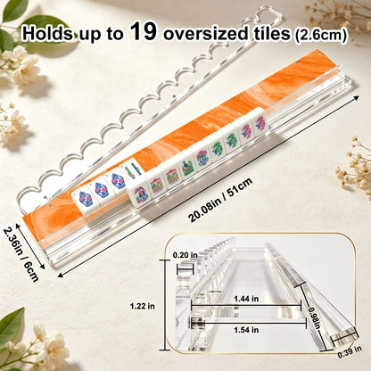 Orange Sherbet Extended Mahjong Rack Set of 4 Scalloped Magnetic Tile Pusher 20' - Splash Of Mahj And Color Co.