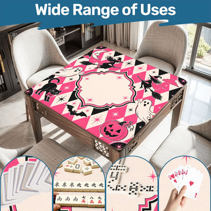 Harlequin Halloween Pink Witches, Ghosts Seasonal Custom Mahjong Mat - Splash Of Mahj And Color Co.