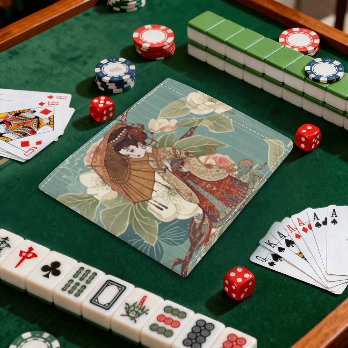 April Showers Asian Cherry Blossoms 4 Mahjong Card Holder with Line Finder - Splash of Color Co.