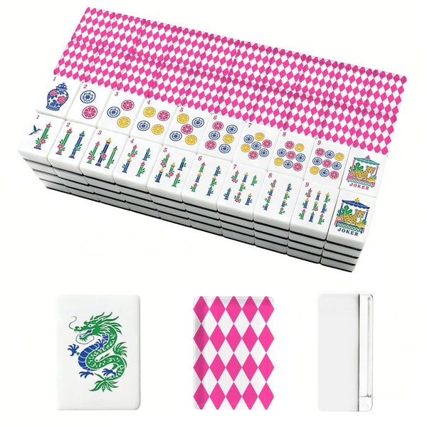 Hot Pink Harlequin Romance Chinoiserie Pastel Mahjong Tiles With Carry Case - Splash Of Mahj And Color Co.