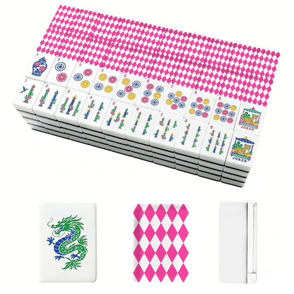 Hot Pink Harlequin Romance Chinoiserie Pastel Mahjong Tiles With Carry Case - Splash Of Mahj And Color Co.