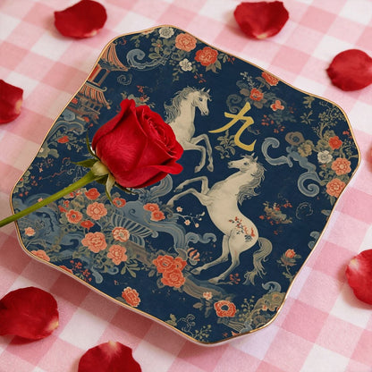 Year Of The Horse Scalloped Ceramic Mahjong Dice Tray