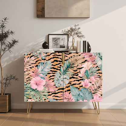 Tiger Jungle Print Mahjong Storage Cabinet Wooden - Splash Of Mahj And Color Co.