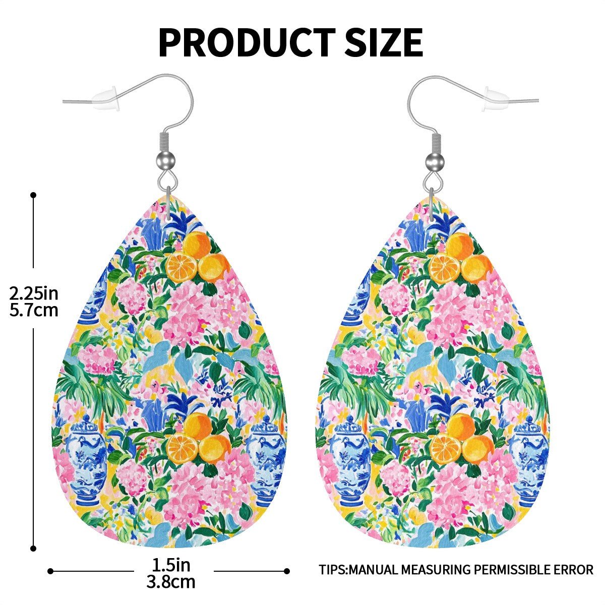 Pretty Preppy Chinoiserie Pastel Tropical Leather Teardrop Earrings - Splash of Color Co.