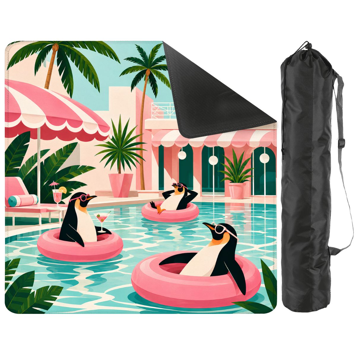 Penguins Poolside At The Palm Mahjong Mat - Splash Of Mahj And Color Co.