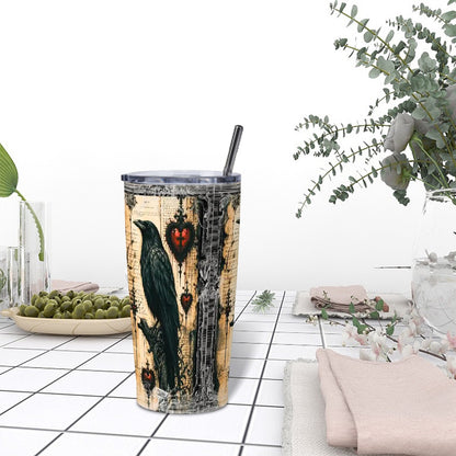 Edgar Allen Poe Raven Gothic Stainless Steel Insulated Tumblers with Lid & Straw