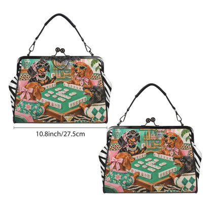Doxie Foxy Moxies Playing Mahj Kisslock Purse