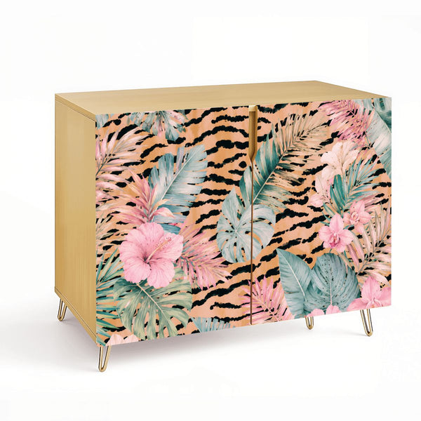 Tiger Jungle Print Mahjong Storage Cabinet Wooden - Splash Of Mahj And Color Co.