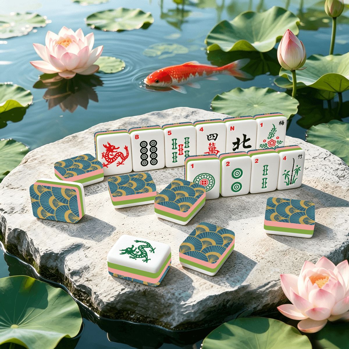 Art Deco Lagoon Blue 4Layer American Mahjong Tiles Set And Carry Case