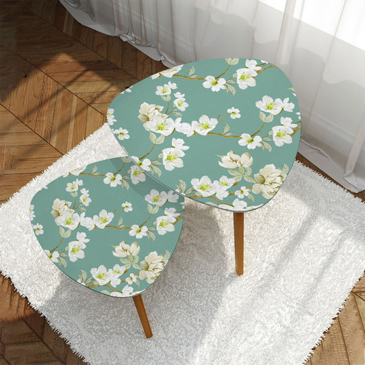 Asian Garden Zen Cherry Blossom Modern Nesting Triangle Coffee Table Set of 2