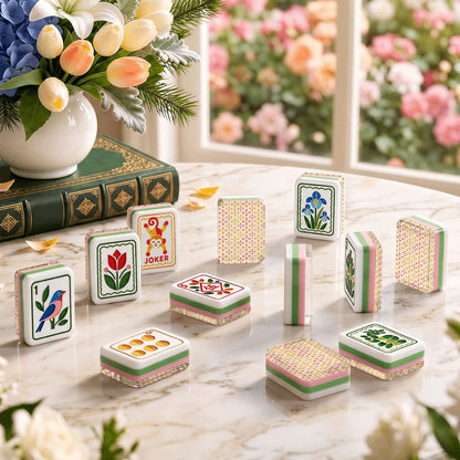 Modern Scandinavian Folk American Mahjong Tiles 4 Layer Acrylic With Carry Case - Splash Of Mahj And Color Co.