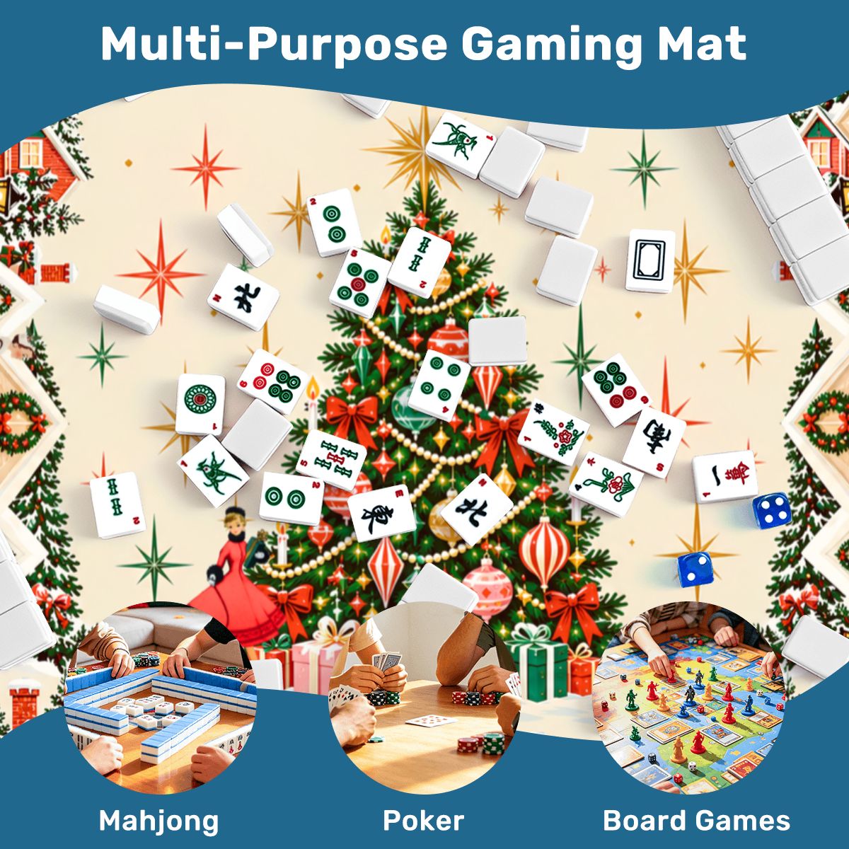 Home For The Holidays Nostalgic Mahjong Mat Sleek Surface - Splash Of Mahj And Color Co.