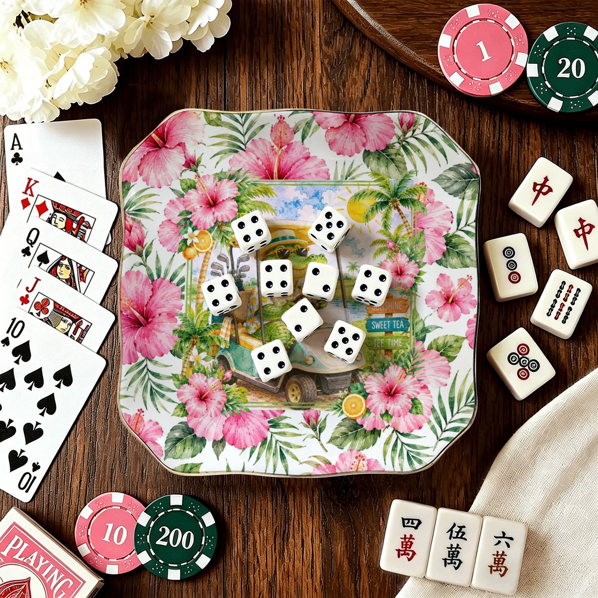 See Ya Later Alligator Scalloped Ceramic Mahjong Dice Tray