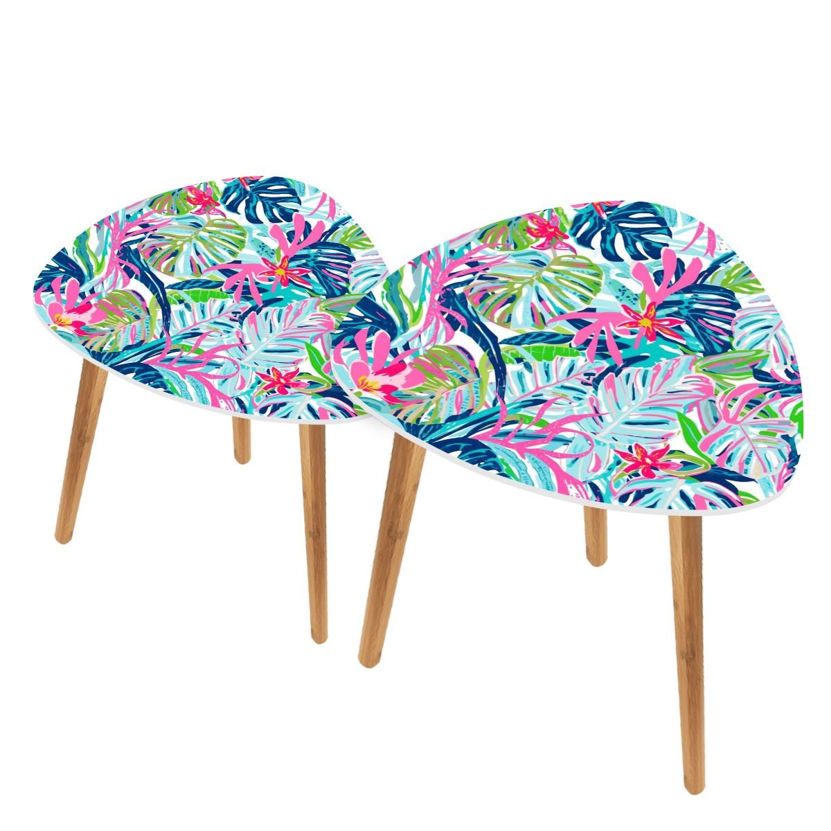 Palm Beach Florida Worth Ave. Tropical Watercolor Modern Nesting Tables - Splash of Color Co.