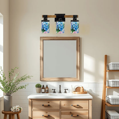 Pretty Floral Hydrangeas, Blue Pink Purple Asian Garden Zen Vanity Light Fixture