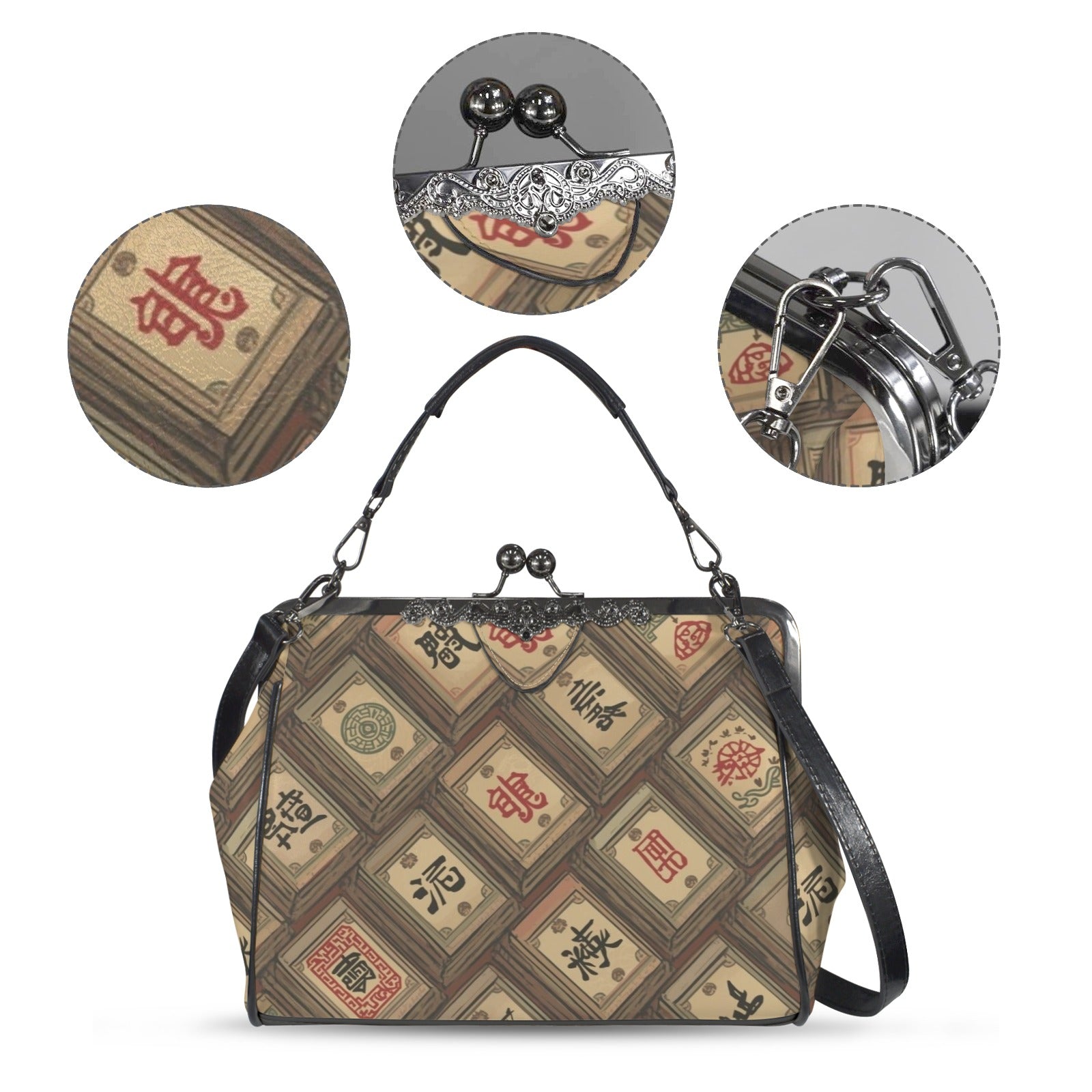 Mahjong Tile Vintage Kisslock Crossbody Shoulder Bag, Trendy And Stylish - Splash of Color Co.