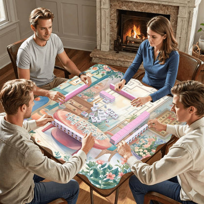 Mahjong Garden Tea Room Dainty Scalloped Mahjong Mat - Splash of Color Co.