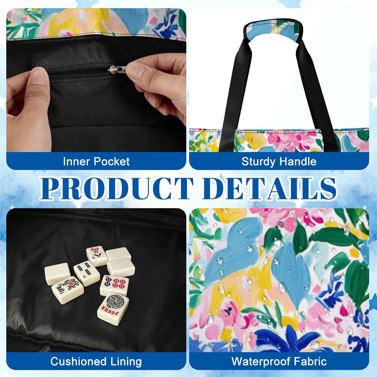 Preppy Watercolor Chinoiserie Designed Mahjong Bag Set - Splash of Color Co.