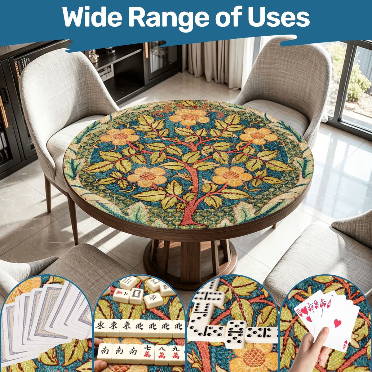 William Morris Inspired Tapestry Tree Round Mahjong Mat - Splash Of Mahj And Color Co.