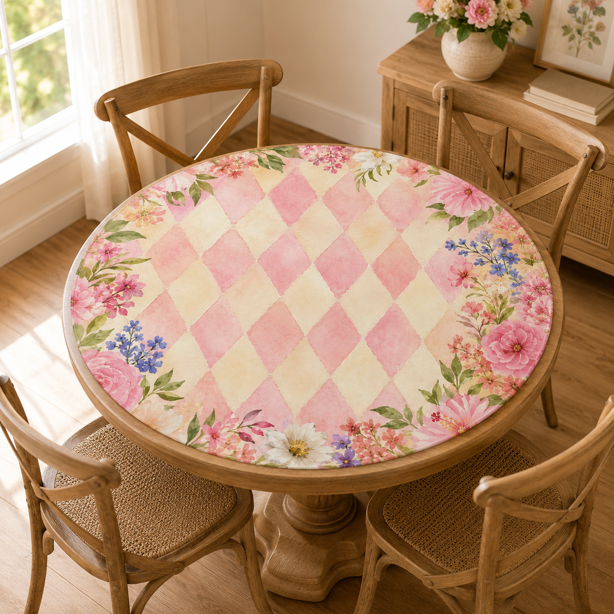 Harlequin Romance Pink Vintage Floral Round Mahjong Mat