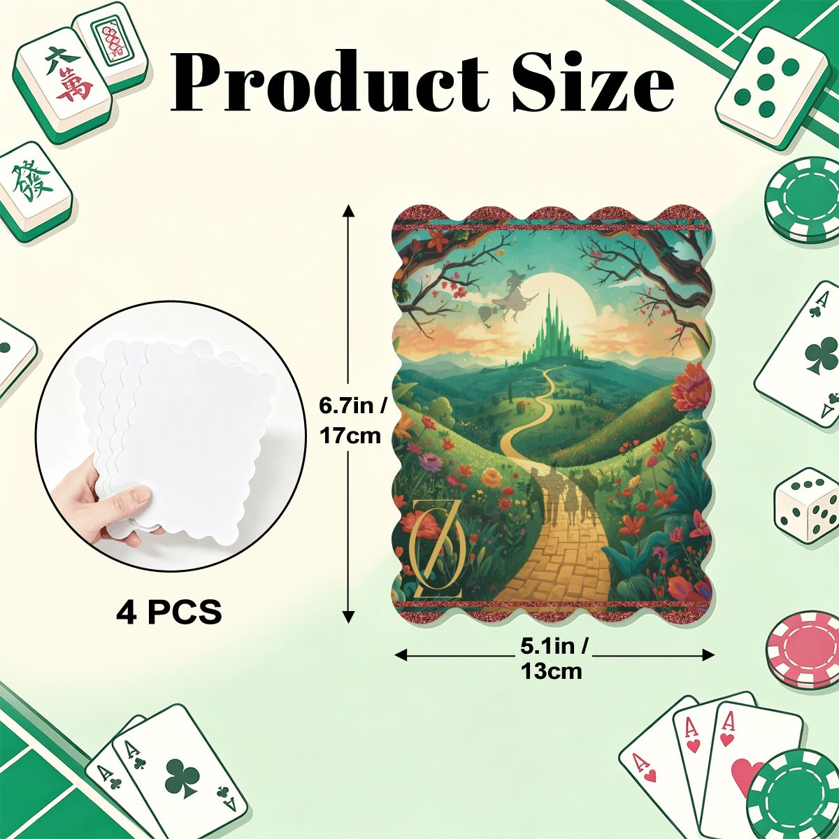 Wizard Of Oz Magical Scalloped Mahjong Shuffler Cards Set of 4 - Splash Of Mahj And Color Co.