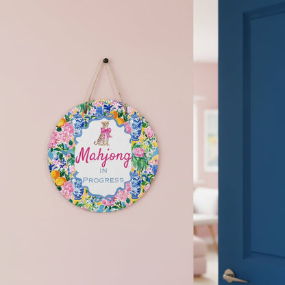 Mahjong In Progress Pretty Floral Chinoiserie Designed Round Sign - Splash of Color Co.