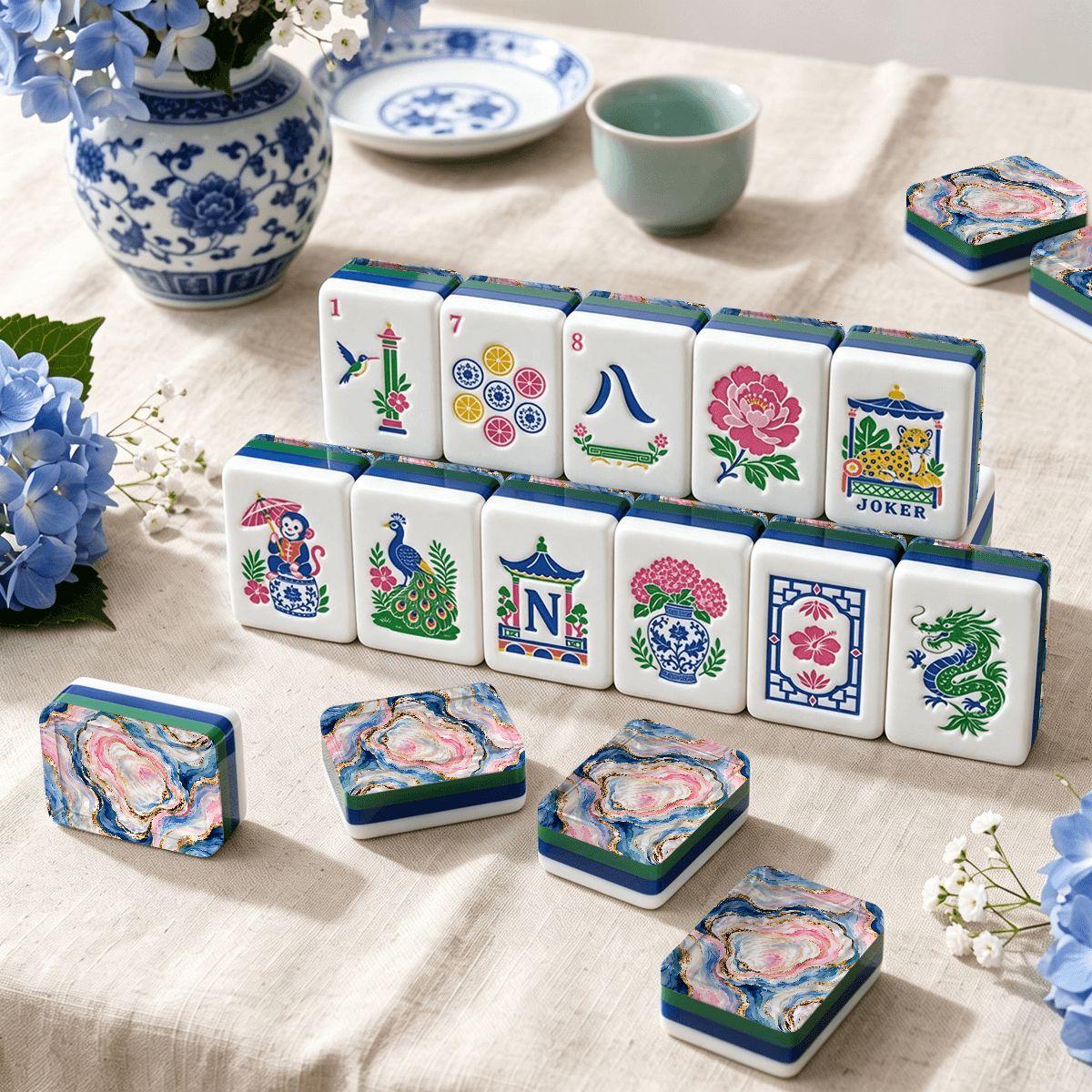 Pearls of the Mahj Sea Chinoiserie Chic American Mahjong Tiles And Carry Case - Splash Of Mahj And Color Co.