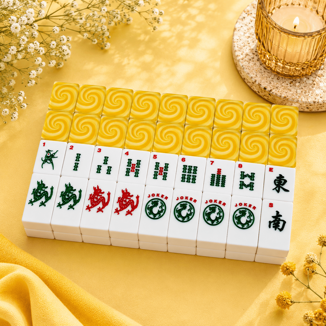 Let The Sunshine In Yellow American Mahjong Tiles And Carry Case - Splash Of Mahj And Color Co.